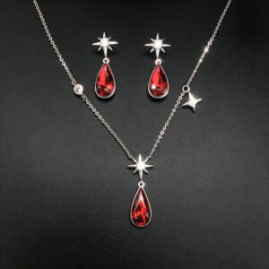Wholesale star jewelry set made of white gold plated copper with clear Swarovski element teardrop crystals from JuneJewelry.com.