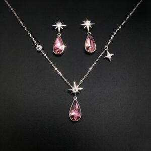 Wholesale star jewelry set made of white gold plated copper with clear Swarovski element teardrop crystals from JuneJewelry.com.