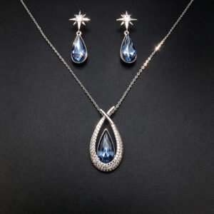 Wholesale teardrop jewelry set crafted from white gold plated copper with iridescent Aurora Borealis Swarovski element crystals from JuneJewelry.com.