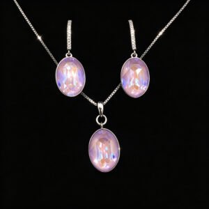 Wholesale oval jewelry set made of white gold plated copper with royal blue Swarovski element crystals from JuneJewelry.com.