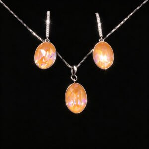 Wholesale oval jewelry set made of white gold plated copper with royal blue Swarovski element crystals from JuneJewelry.com.