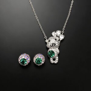 Wholesale teddy jewelry set featuring white gold plated copper with pink Swarovski element crystals from JuneJewelry.com.