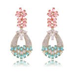 Wholesale crystal chandelier earrings made of platinum plated brass with shiny zircon stones for bulk buyers at JuneJewelry.com.