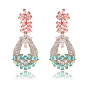 Wholesale crystal chandelier earrings made of platinum plated brass with shiny zircon stones for bulk buyers at JuneJewelry.com.