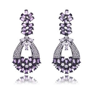Wholesale crystal chandelier earrings made of platinum plated brass with shiny zircon stones for bulk buyers at JuneJewelry.com.