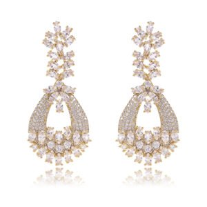 Wholesale crystal chandelier earrings made of platinum plated brass with shiny zircon stones for bulk buyers at JuneJewelry.com.