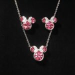 Wholesale mouse jewelry set featuring white gold plated copper with pink Swarovski element crystals from JuneJewelry.com.