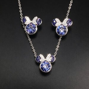Wholesale mouse jewelry set featuring white gold plated copper with pink Swarovski element crystals from JuneJewelry.com.