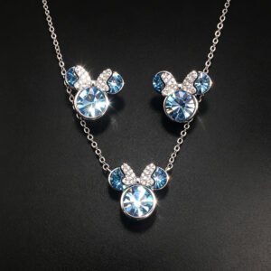 Wholesale mouse jewelry set featuring white gold plated copper with pink Swarovski element crystals from JuneJewelry.com.