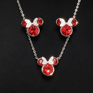 Wholesale mouse jewelry set featuring white gold plated copper with pink Swarovski element crystals from JuneJewelry.com.