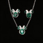 Wholesale mouse jewelry set featuring white gold plated copper with pink Swarovski element crystals from JuneJewelry.com.