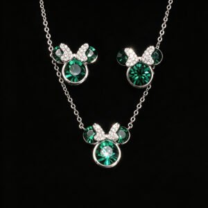 Wholesale mouse jewelry set featuring white gold plated copper with pink Swarovski element crystals from JuneJewelry.com.