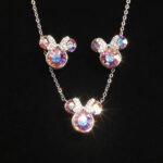 Wholesale mouse jewelry set featuring white gold plated copper with pink Swarovski element crystals from JuneJewelry.com.