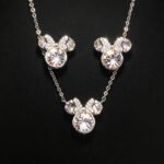 Wholesale mouse jewelry set featuring white gold plated copper with pink Swarovski element crystals from JuneJewelry.com.