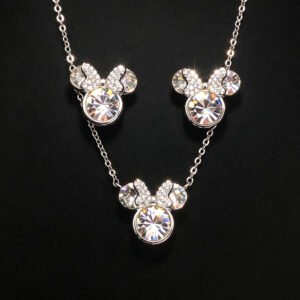 Wholesale mouse jewelry set featuring white gold plated copper with pink Swarovski element crystals from JuneJewelry.com.