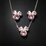 Wholesale mouse jewelry set featuring white gold plated copper with pink Swarovski element crystals from JuneJewelry.com.