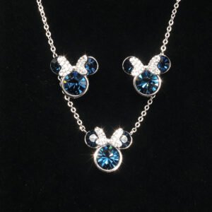 Wholesale mouse jewelry set featuring white gold plated copper with pink Swarovski element crystals from JuneJewelry.com.