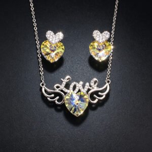 Wholesale leaf jewelry set made of white gold plated copper with purple Swarovski element crystals from JuneJewelry.com.