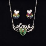 Wholesale leaf jewelry set made of white gold plated copper with purple Swarovski element crystals from JuneJewelry.com.