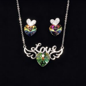 Wholesale leaf jewelry set made of white gold plated copper with purple Swarovski element crystals from JuneJewelry.com.