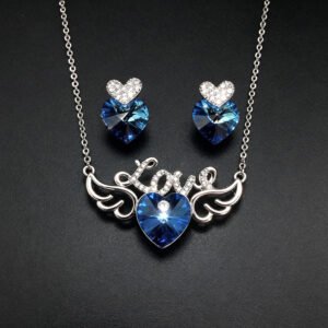 Wholesale leaf jewelry set made of white gold plated copper with purple Swarovski element crystals from JuneJewelry.com.
