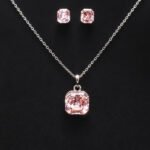 Wholesale square jewelry set crafted from white gold plated copper with pink Swarovski element crystals from JuneJewelry.com.