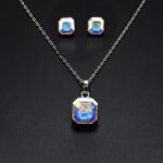 Wholesale square jewelry set crafted from white gold plated copper with pink Swarovski element crystals from JuneJewelry.com.
