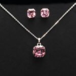 Wholesale square jewelry set crafted from white gold plated copper with pink Swarovski element crystals from JuneJewelry.com.
