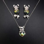 Wholesale cute bear jewelry set made of white gold plated copper with purple heart Swarovski element crystals from JuneJewelry.com.