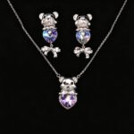 Wholesale cute bear jewelry set made of white gold plated copper with purple heart Swarovski element crystals from JuneJewelry.com.