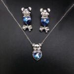 Wholesale cute bear jewelry set made of white gold plated copper with purple heart Swarovski element crystals from JuneJewelry.com.