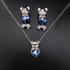 Wholesale cute bear jewelry set made of white gold plated copper with purple heart Swarovski element crystals from JuneJewelry.com.