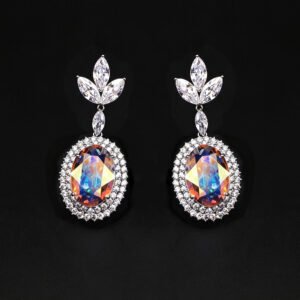 Wholesale blue crystal earrings featuring Swarovski Element crystals on platinum plated brass from JuneJewelry.com – high quality luxury dangle earrings for bulk orders.