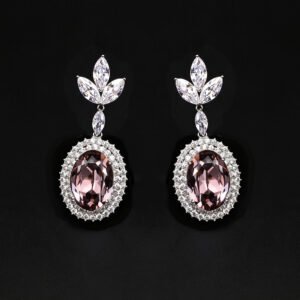 Wholesale blue crystal earrings featuring Swarovski Element crystals on platinum plated brass from JuneJewelry.com – high quality luxury dangle earrings for bulk orders.