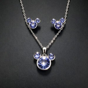 Wholesale Mickey jewelry set featuring white gold plated copper with pink Swarovski element crystals from JuneJewelry.com.