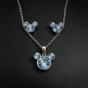 Wholesale Mickey jewelry set featuring white gold plated copper with pink Swarovski element crystals from JuneJewelry.com.