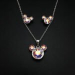 Wholesale Mickey jewelry set featuring white gold plated copper with pink Swarovski element crystals from JuneJewelry.com.