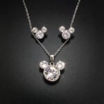 Wholesale Mickey jewelry set featuring white gold plated copper with pink Swarovski element crystals from JuneJewelry.com.