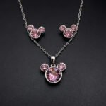 Wholesale Mickey jewelry set featuring white gold plated copper with pink Swarovski element crystals from JuneJewelry.com.