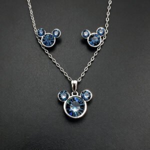 Wholesale Mickey jewelry set featuring white gold plated copper with pink Swarovski element crystals from JuneJewelry.com.