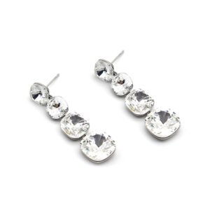 Wholesale square crystal earrings made with platinum plated zinc alloy and clear faux crystals for bulk buyers at JuneJewelry.com.