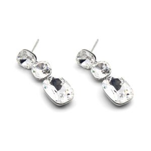 Wholesale linear crystal earrings crafted from white gold plated zinc alloy with clear faux crystals from JuneJewelry.com.