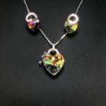 Wholesale lock jewelry set made of white gold plated copper with yellow heart Swarovski element crystals and key charm from JuneJewelry.com.