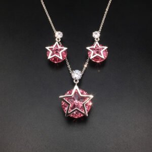 Wholesale star jewelry set featuring white gold plated copper with pink Swarovski element crystals from JuneJewelry.com.