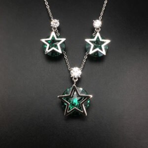Wholesale star jewelry set featuring white gold plated copper with pink Swarovski element crystals from JuneJewelry.com.