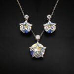 Wholesale star jewelry set featuring white gold plated copper with pink Swarovski element crystals from JuneJewelry.com.