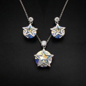 Wholesale star jewelry set featuring white gold plated copper with pink Swarovski element crystals from JuneJewelry.com.