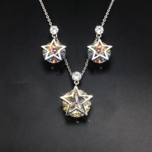 Wholesale star jewelry set featuring white gold plated copper with pink Swarovski element crystals from JuneJewelry.com.
