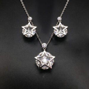 Wholesale star jewelry set featuring white gold plated copper with pink Swarovski element crystals from JuneJewelry.com.