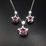Wholesale star jewelry set featuring white gold plated copper with pink Swarovski element crystals from JuneJewelry.com.